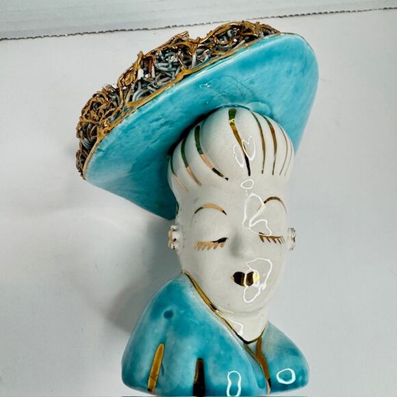 Vintage Lady Head Vase Turquoise Collectible - Picture 11 of 11